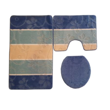 Set covorase baie 3 piese Lisa ZLN-1251, dimensiune 100x60 cm, 100% polipropilena, strat antiaderent latex, bleu