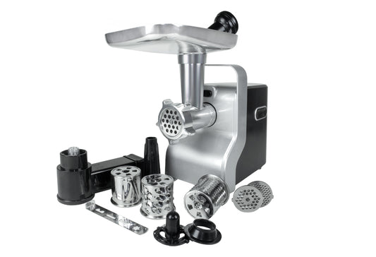 Masina de tocat carne multifunctionala ZILAN ZLN0126, Negru/Gri 2100 W, 3 viteze, Accesorii pentru feliat legume, Accesoriu pentru carnati, Accesorii pentru feliere si maruntire, Cutit inox,