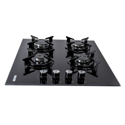 Plita incorporabila Floria ZLN-1871, gaz natural si butelie ,duze de schimb incluse 60x52x15 cm, 4 Arzatoare, Aprindere Electrica, Sticla Neagra