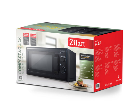 Cuptor cu microunde Zilan ZLN-1222, 20 L, 700W, mod pentru dezghet, 6 trepte de putere, Negru