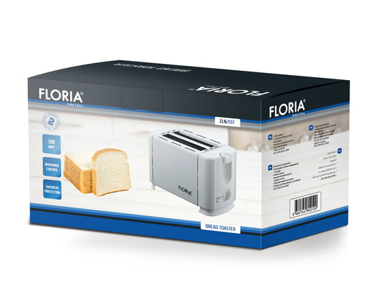 Prajitor de paine Floria ZLN2137 Alb, 700W, 7 nivele de control al temperaturii, buton de oprire