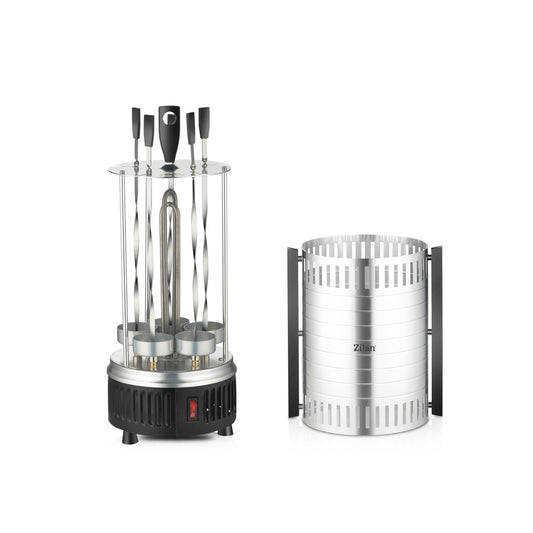Gratar vertical Zilan ZLN5565 argintiu, putere 900W, rotatie automata, 5 bete pentru frigarui