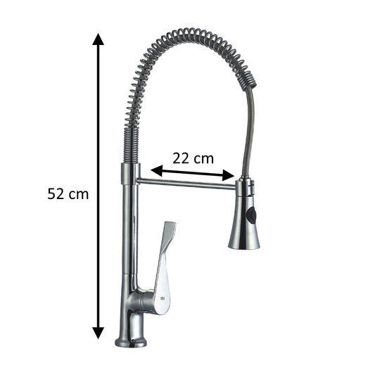 Baterie de bucatarie Z-Inox ZLN8153 cu gat flexibil de 45 cm, corp din alama, suprafata cromata, doua moduri de stropire