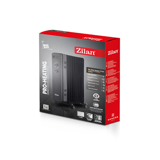 Calorifer electric Zilan ZLN8443 Negru, 9 elemnti, putere 2000W, termostat reglabil