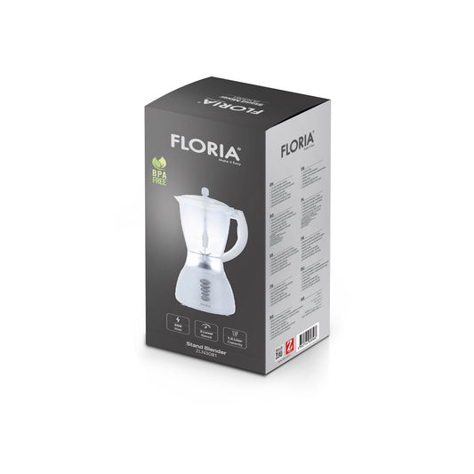 Blender FLORIA ZLN3081 ALB, Putere 300W, capacitate 1.5L, 3 viteze, Functie pulss, vas de plastic