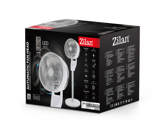 Circulator de aer Zilan ZLN1016, 3 trepte de viteza, 3 moduri presetate, motor AC, Oscilatie, Timer, 60W