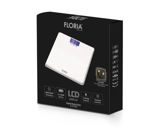 Cantar corporal Floria ZLN7683 din sticla securizata, capacitate 3-180Kg, Display LCD