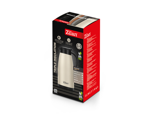 Termos Zilan ZLN0783 crem din inox, capacitate 1.5L, metine rece pana la 24 ore si cald pana la 18 ore