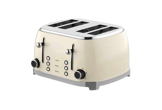 Prajitor de paine Retro Zilan ZLN1214, 4 felii de paine, 1500W, 6 trepte, dezghetare, reincalzire, picioruse antiderapante