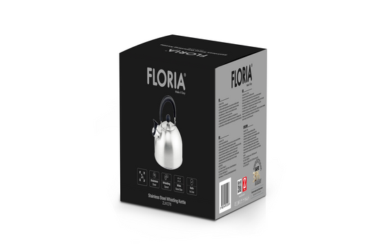 Ceainic din inox cu fluier Floria ZLN1276, Exterior polishat, Compatibil gaz, electric inductie, Capacitate 3L
