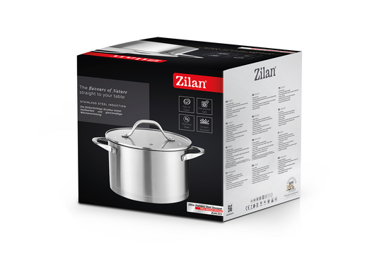 Oala din inox Zilan ZLN1351, 3L Diametru 20 cm, manere nituite, Compatibil gaz, inductie electric, Compatibil masina de spalat vase