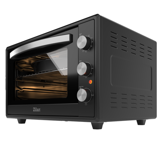 Cuptor electric Zilan ZLN2433, Putere 2000W, Capacitate 65L, Geam dublu, Timer, Termostat, 3 trepte putere, interior emailat, Negru