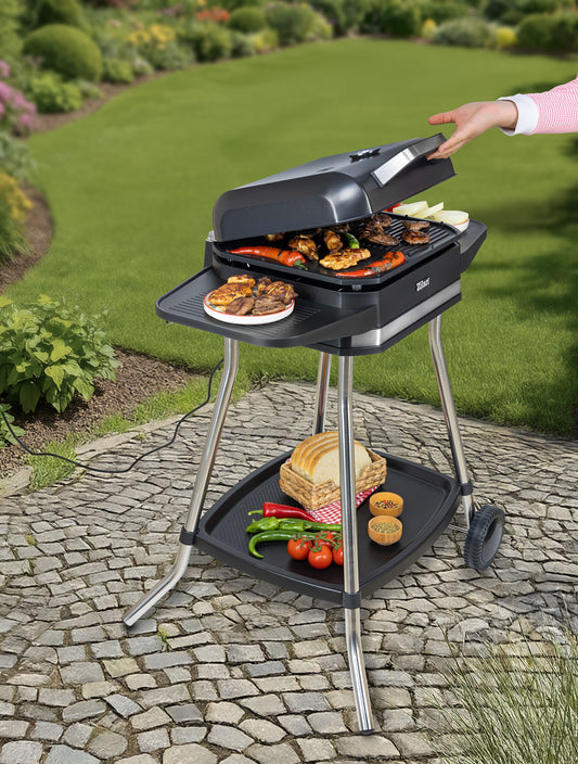 Gratar electric Zilan ZLN2501 pentru interior/exterior, Putere 3050W, Termostat reglabil, Placa din aluminiu, Protectie impotriva supraincalzirii, Termometru integrat