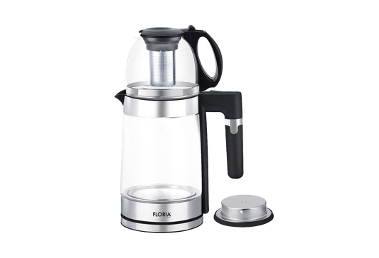 Set fierbator electric+ceainic Floria ZLN1757 cu infuzor pentru ceai, Putere 1500W, Capacitate 1.8L+1.2L, Sticla