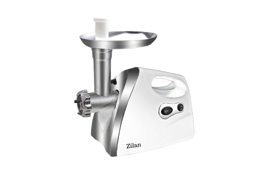 Masina de tocat carne ZILAN ZLN-7598,Alb 1200W, Tava si panou inox, Accesorii umplut carnati, Functie revers, 1.6kg/min,