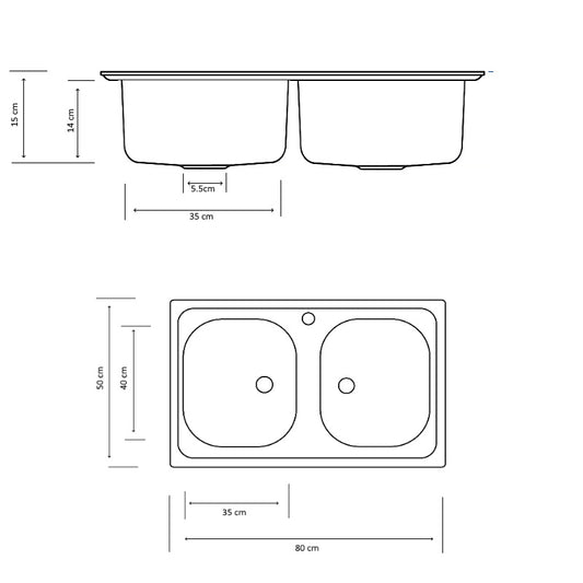 Chiuveta ZLN-2975 cu doua cuve pentru blat Z-INOX , Inox satinat, 50x80 cm