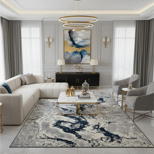 Covor Buse Fulger , Albastru Regal, Living, Dormitor, Modern