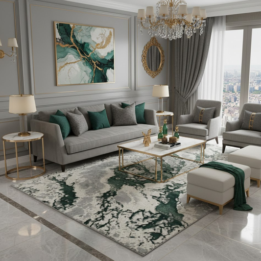 Covor Buse Fulger, Verde Smarald, Living, Dormitor, Modern