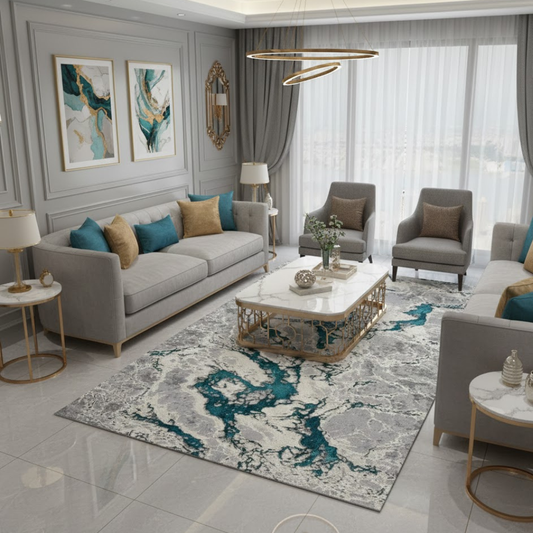 Covor Buse Fulger, Turcoaz, Living, Dormitor, Modern