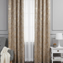 Set 2 Draperii ETNA Catifea CRETA cu insertii aurii si argintii - 150 x 250cm ,Rejansa pt. bara , Bej -V1