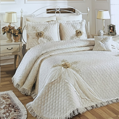 Cuvertura Pat Dublu, 3 Piese, Bumbac 100% Altin Gul – Calitate Premium, Culoare Bej