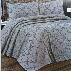 Cuvertura Pat Dublu, 3 Piese, Bumbac 100% Doqu – Calitate Premium, Culoare Gri