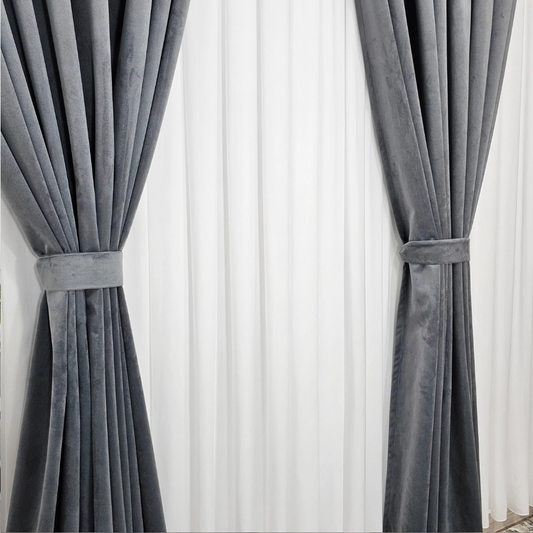 Set 2 Draperii FRENCH VELVET Catifea- 150 x 250cm ,Rejansa pt. bara ,Culoare- Gri, Bej, Verde, Gri deschis