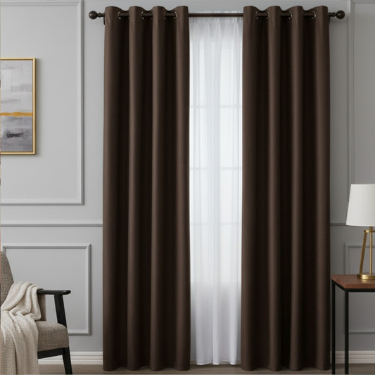 Set 2 Draperii BLACKOUT, Catifea- 150 x 250cm ,Rejansa pt. bara, Culoare- Maro, Bej, Verde, Gri deschis