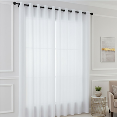 Perdea LUDA- din voal, sistem de agățare cu bare, monocrome-fără model, albă, (300x250)cm