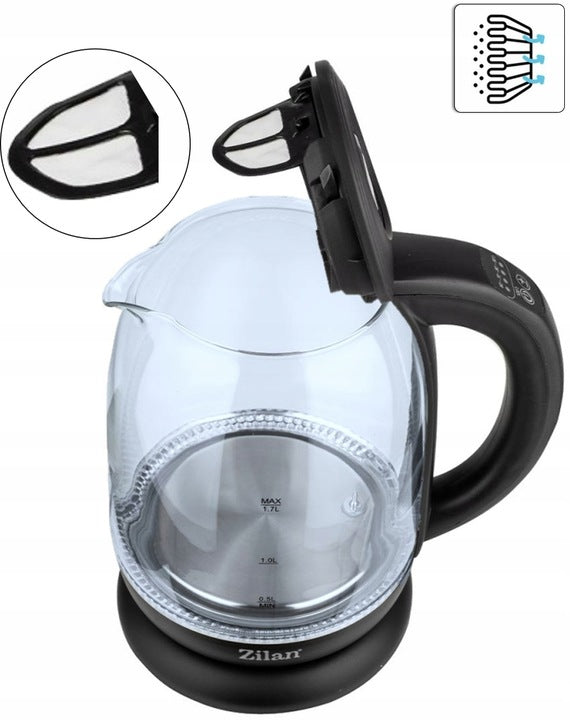 Fierbator Apa ZILAN ZLN-3956, 2200W, 1.7L, Control Temperatura, Iluminare LED, Sticla