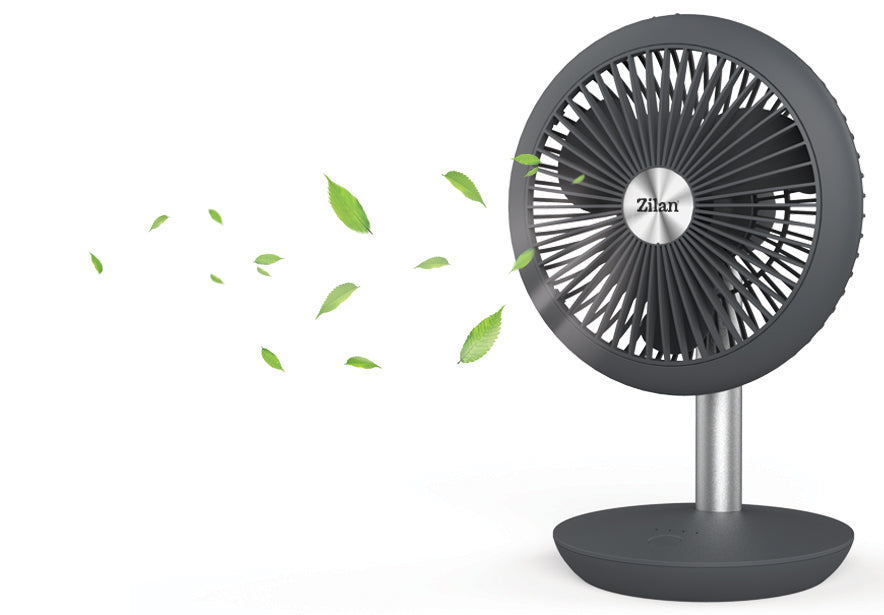 Ventilator portabil reincarcabil ZILAN ZLN-4000, Gri incarcare USB, Putere 5W, Diametru 18 cm, 4 viteze reglabil pe vertical