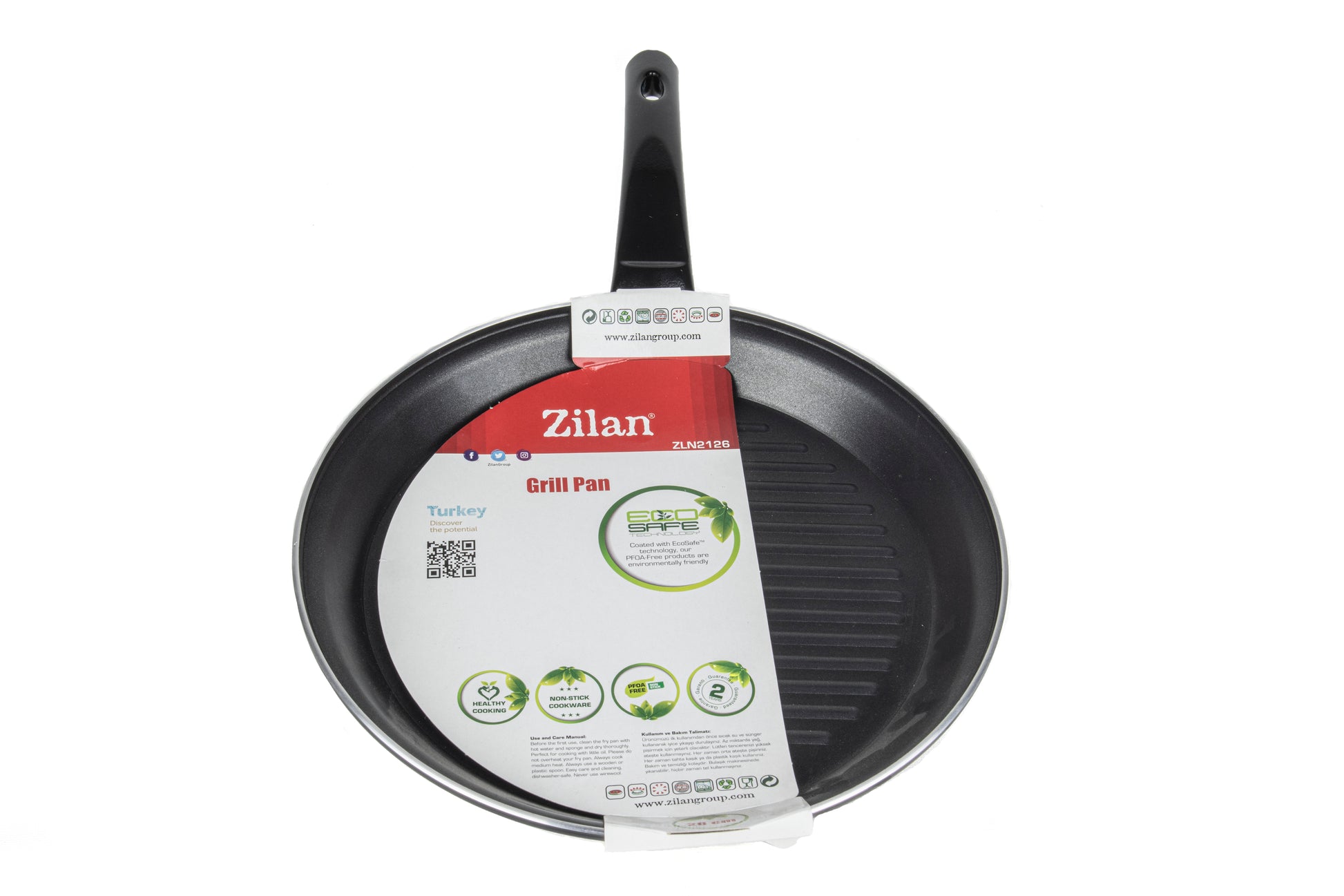 Tigaie aluminiu grill Zilan ZLN-2126, diametru 28 cm, interior teflon