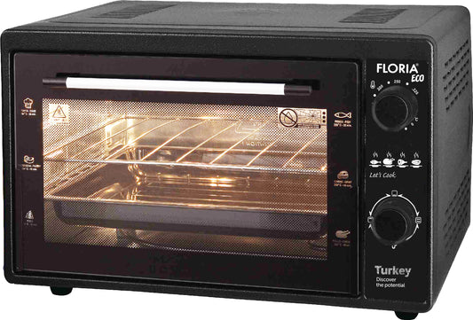 Cuptor electric Floria-2898,NEGRU capacitate 38 Litri, Putere 1500W, Gratar, Tava inclusa