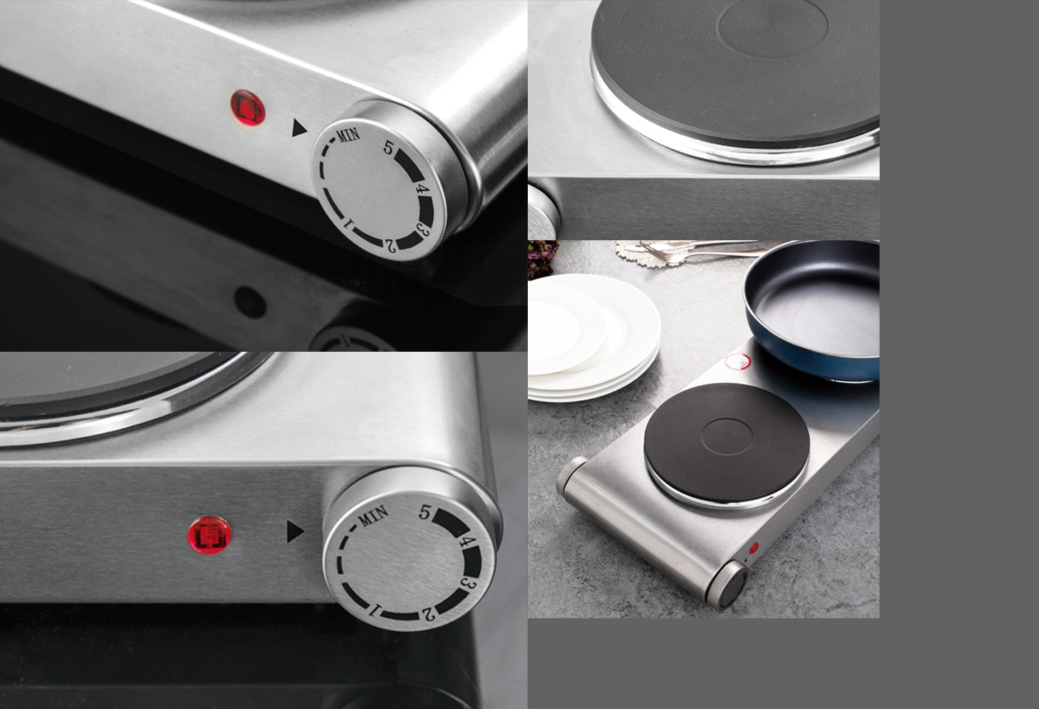 Plita electrica inox ZILAN ZLN-0542, 58x33 cm, 2 ochiuri, 2250W