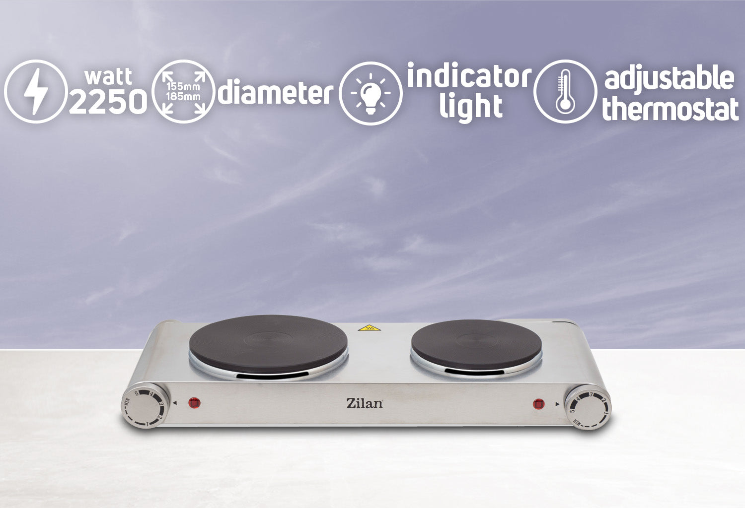 Plita electrica inox ZILAN ZLN-0542, 58x33 cm, 2 ochiuri, 2250W