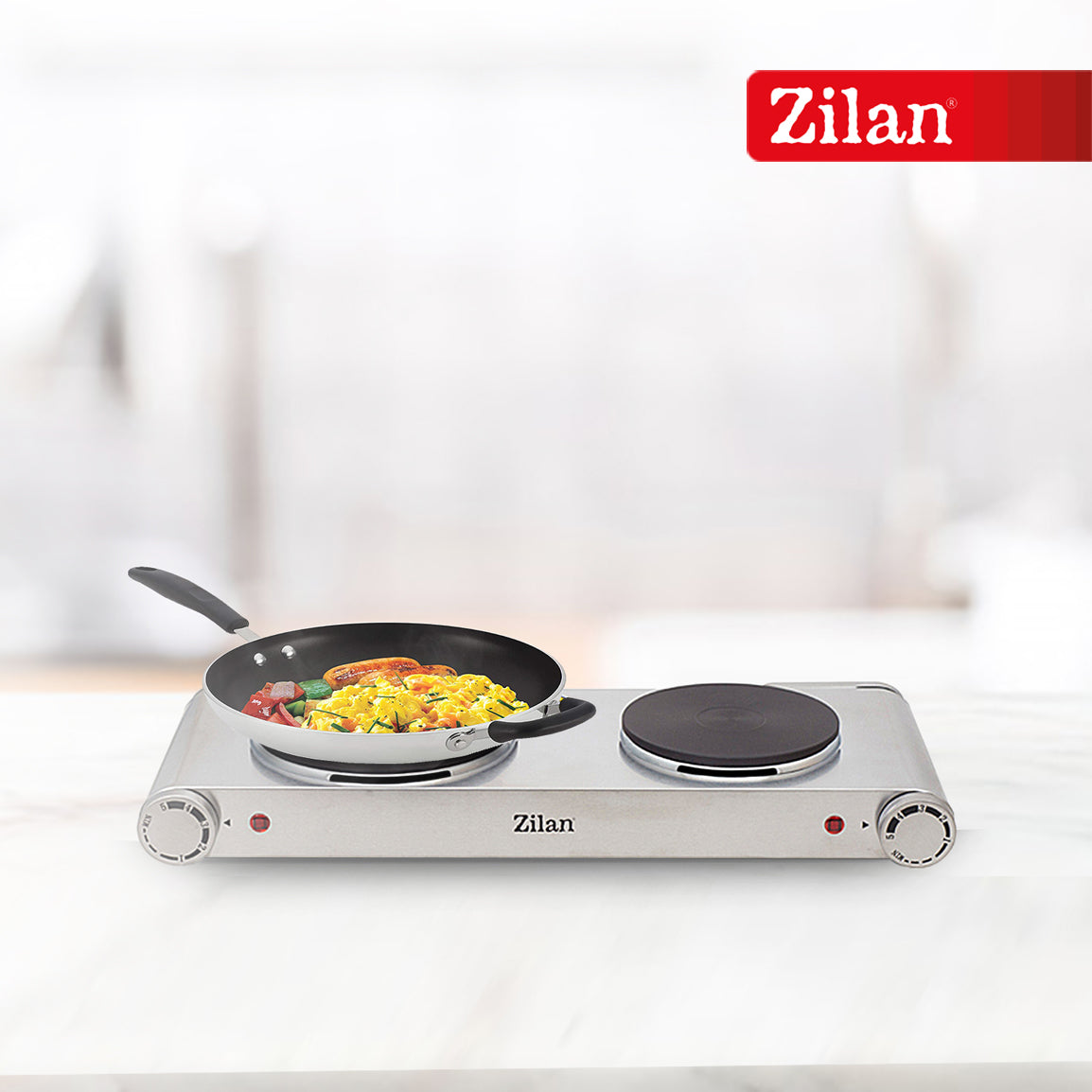 Plita electrica inox ZILAN ZLN-0542, 58x33 cm, 2 ochiuri, 2250W