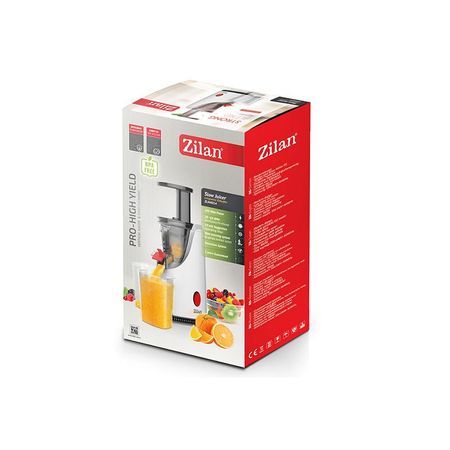 Storcator de fructe si legume cu melc Zilan ZLN-4014, Alb 200 W, 58-65 RPM, Recipient suc 600 ml, Recipient pulpa 600 ml, Functie Reverse,