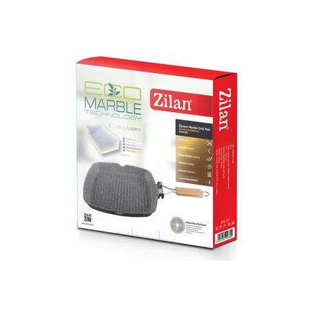 Tigaie grill Zilan ZLN-4298, diametru 24 cm, Material aluminiu, Interior granit, Maner pliabil, Compatibil inductie