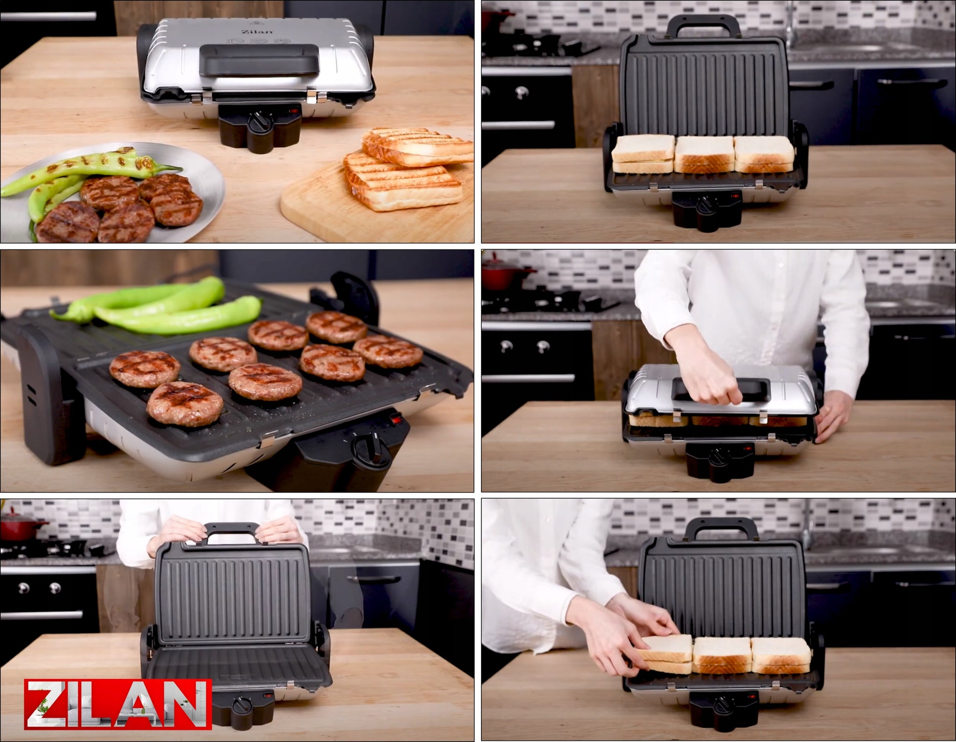 Sandwich-maker and Grill Zilan ZILAN ZLN-4021, 1600 W, Termostat reglabil, Placi antiaderente, Inox
