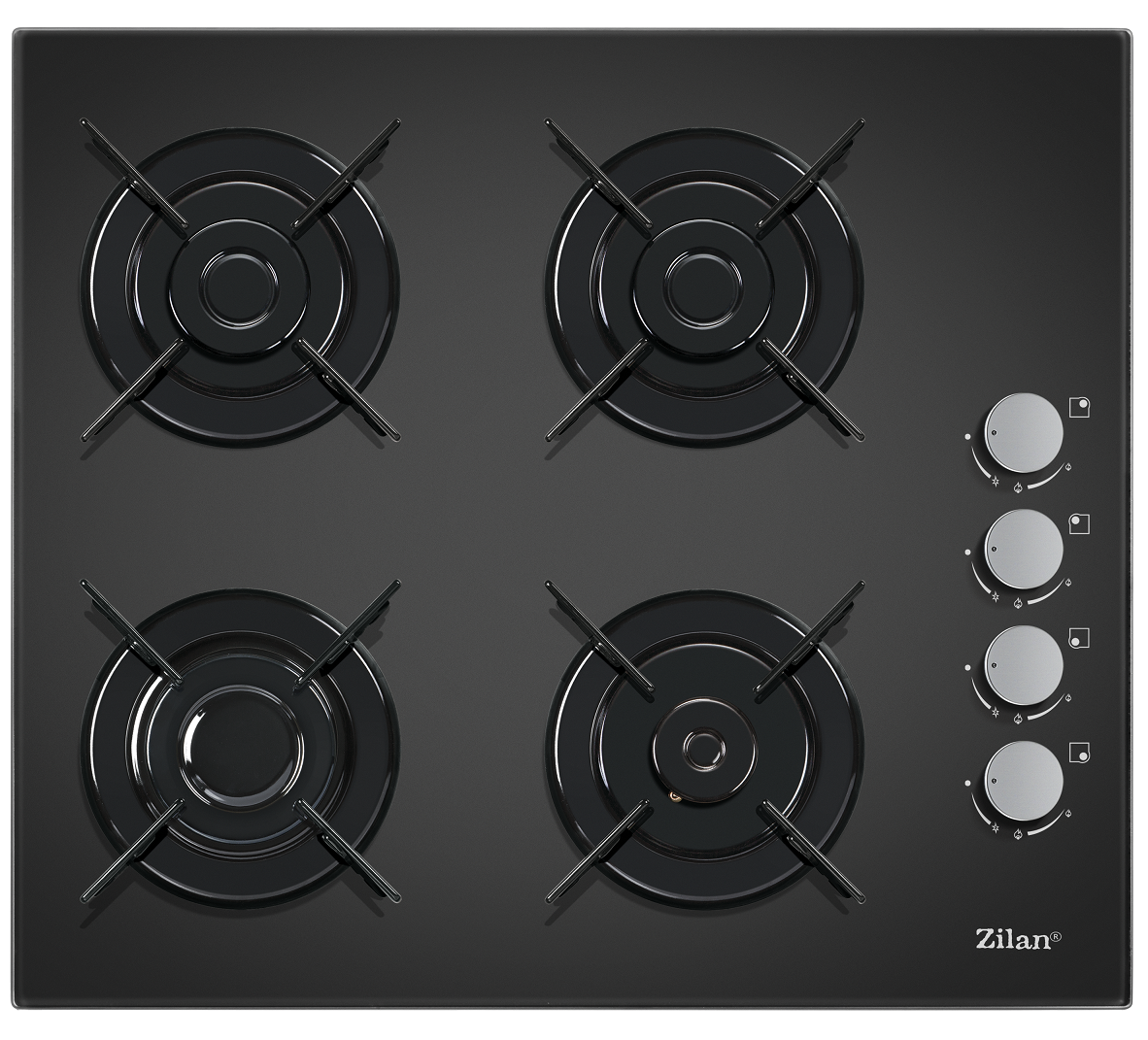 Plita incorporabila Zilan ZLN-0058, Gaz butelie sau gaz natural  duze de schimb incluse , 59x51 cm, 4 Arzatoare, Aprindere Electrica, Sticla Neagra