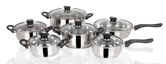 Set oale inox FLORIA ZLN-1167, 12 piese  6 oale inox+6 capace sticla termorezistenta , Manere bachelita, Fund dublu, inclusiv inductie