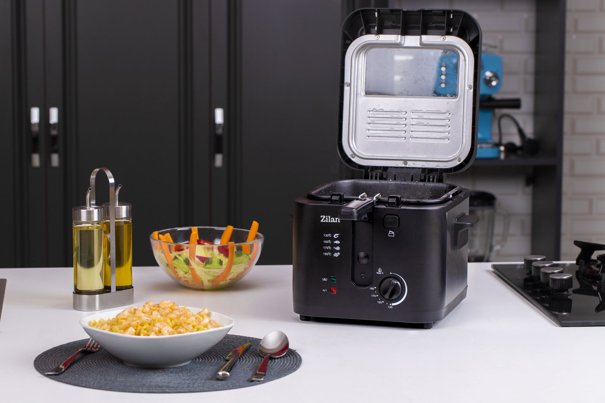 Friteuza Zilan ZLN-0010, 1600 W, 2.5 l, Termostat reglabil, Cuva detasabila, inox