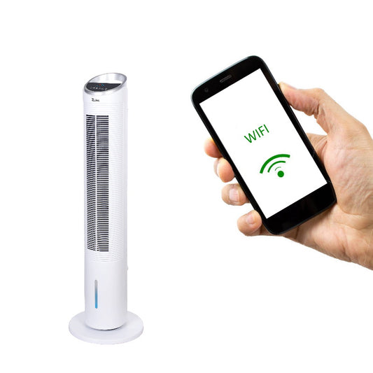 Ventilator tip turn cu racire si oscilatie, Zilan ZLN-1010, 60W, conectare WIFI, 3 viteze, Inaltime 100 cm, Alb