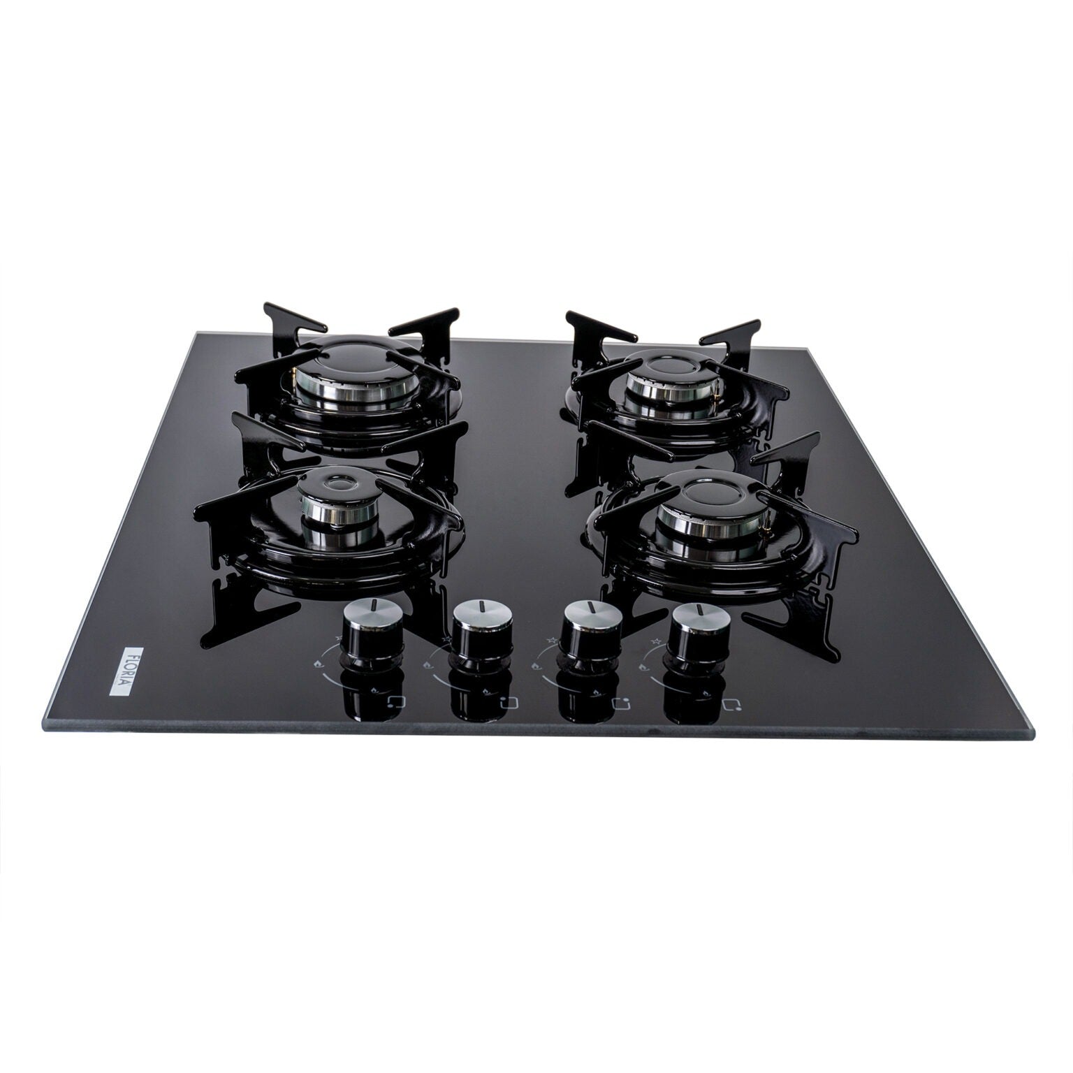 Plita incorporabila Floria ZLN-1871, gaz natural si butelie ,duze de schimb incluse 60x52x15 cm, 4 Arzatoare, Aprindere Electrica, Sticla Neagra