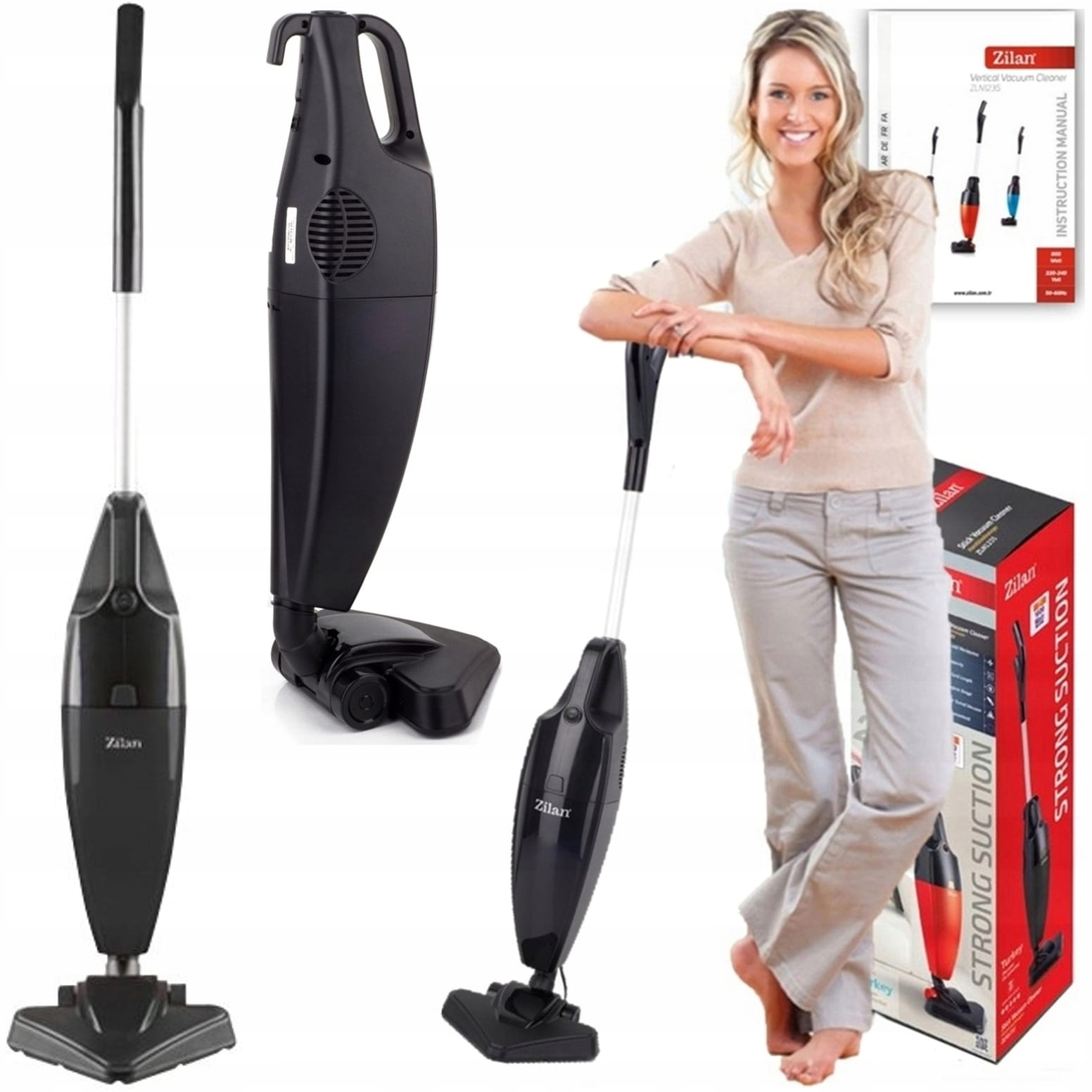 Aspirator vertical ZILAN ZLN-1235,Negru Putere 800W, Fara sac, Recipient praf 2L,