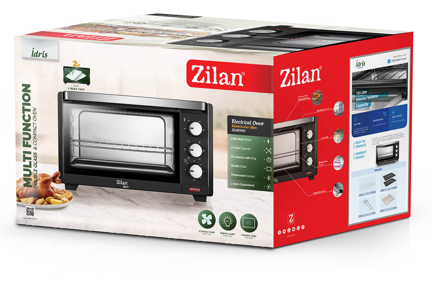Cuptor electric Zilan ZLN-0980 IDRIS, 1380 W, 19 Litri, Temperatura Reglabila, Negru