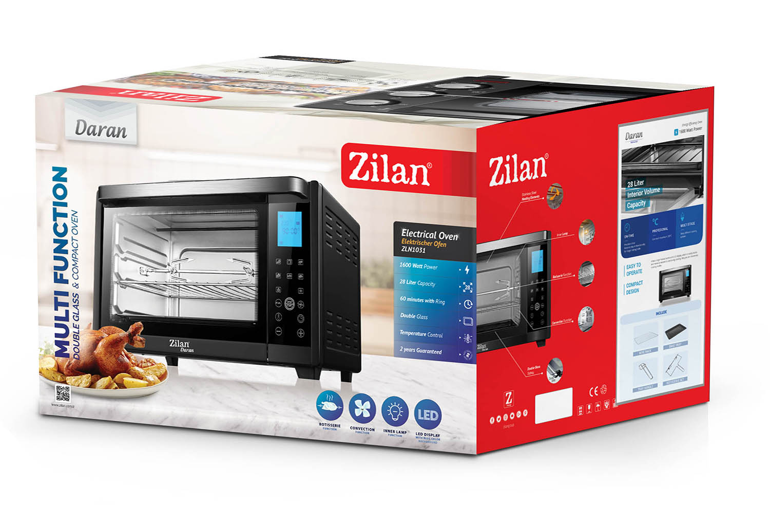 Cuptor electric Zilan ZLN-1031 DARAN2, 1600 W, 28 Litri, Temperatura Reglabila, Digital, Negru