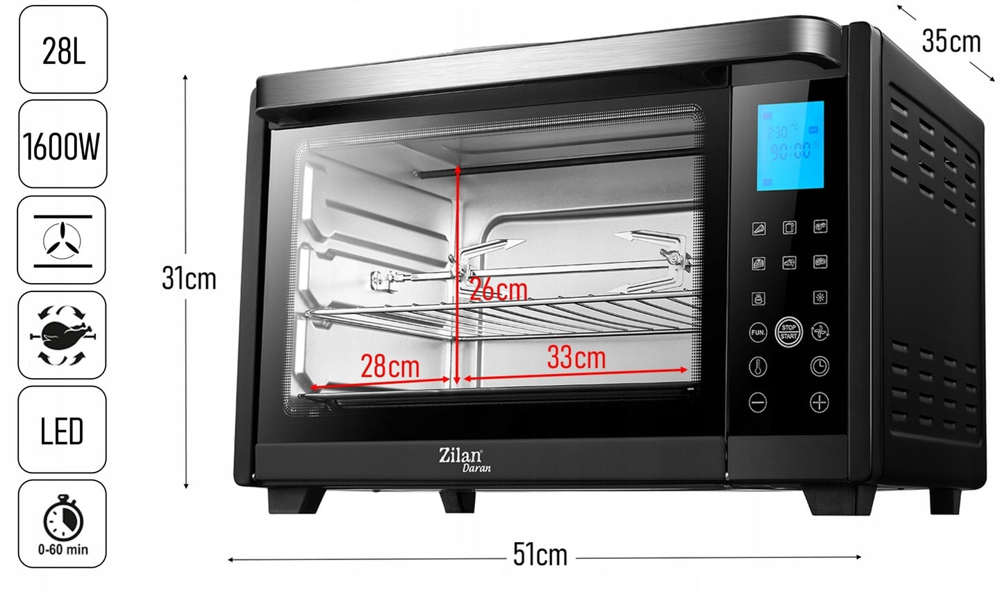 Cuptor electric Zilan ZLN-1031 DARAN2, 1600 W, 28 Litri, Temperatura Reglabila, Digital, Negru