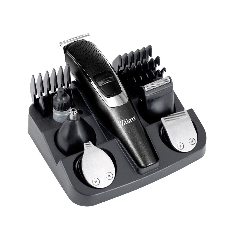 Aparat de tuns profesional 5 in 1 Zilan ZLN-1277 fara fir cu 5 capete de schimb, 5 marimi de tuns, ulei si perie de curatare, Negru