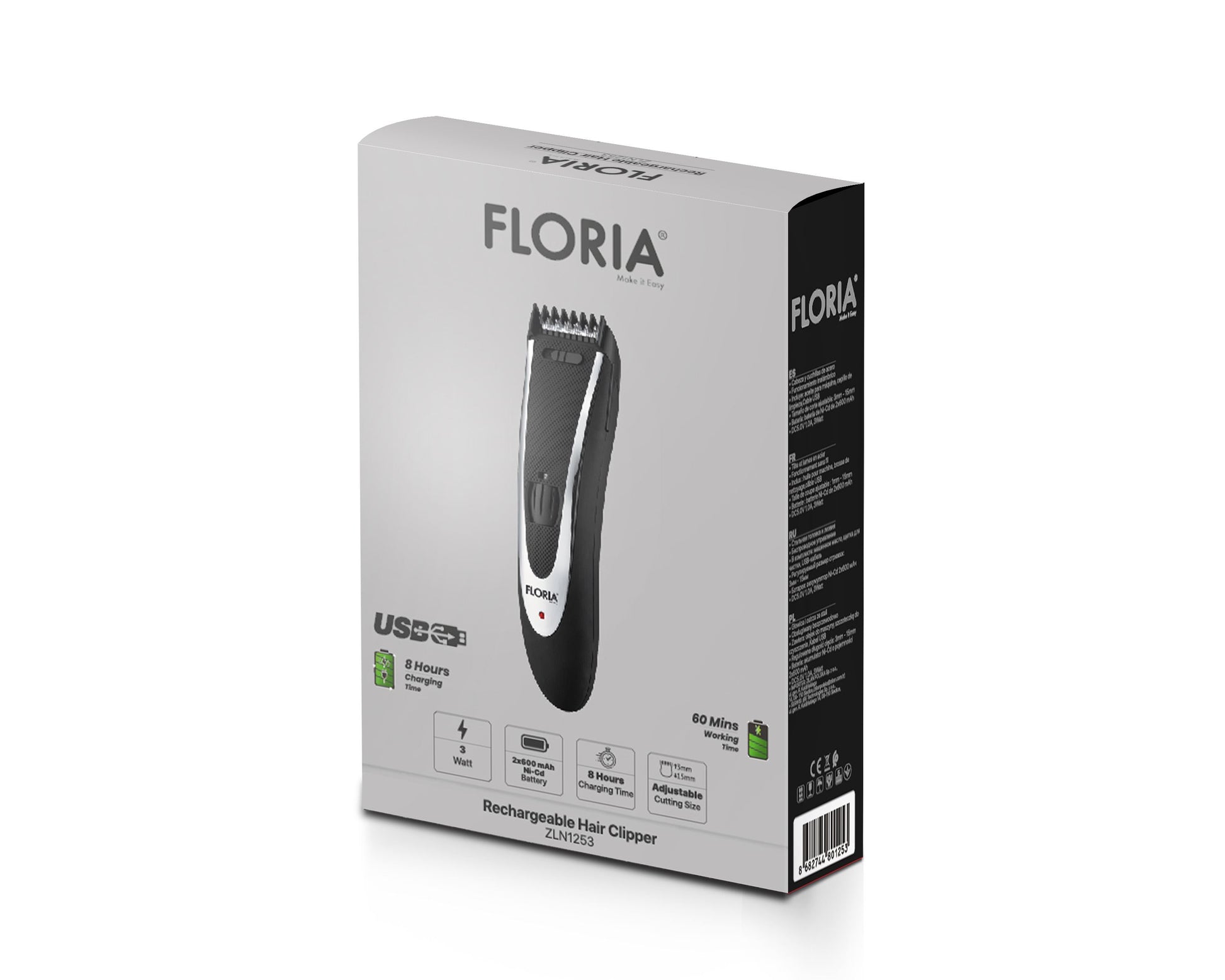 Aparat de tuns profesional Floria ZLN-1253 fara fir, cap si lame din otel, ulei si perie de curatare incluse, Negru